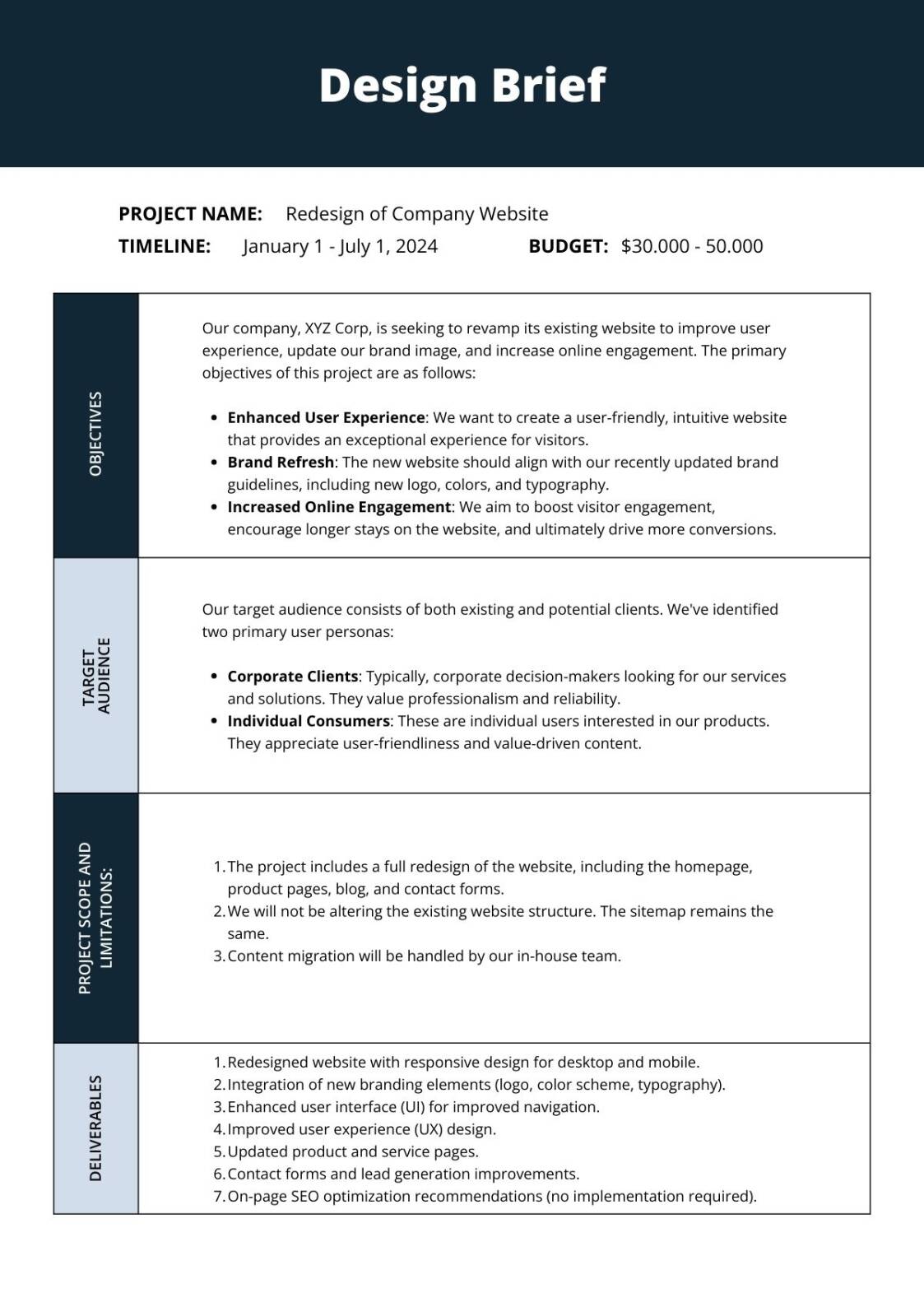 Full Design Brief example