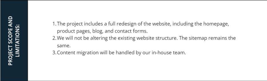 Project Scope and Limitations Section of a Design Brief