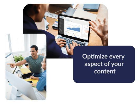 Group of people looking at a computer with graphs